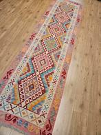 Handgeweven oosterse wollen kelim loper 291x80, Huis en Inrichting, Stoffering | Tapijten en Kleden, Info@SlatsAntiek.nl, Crème