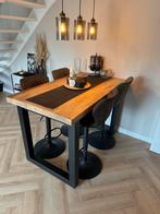 Mango Houten Eettafel met Barstoelen L140 H90 B80, 100 tot 150 cm, Vier personen, Industrieel, Rechthoekig