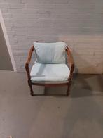 Mooie houten stoel / fauteuil met blauwe bekleding, Hout, Gebruikt, Bruin, Klassiek