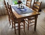 eethoek eiken met 4 stoelen rieten zitting, Ophalen, Gebruikt, 100 tot 150 cm, Eikenhout