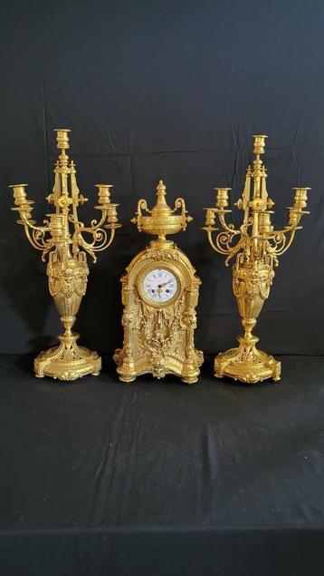 Franse Bronzen Empire Stijl Klok met kandelaren ca.1870 (16) beschikbaar voor biedingen