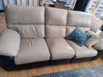 Te koop: leren bankstel crème/ donkerblauw met lig functie, Huis en Inrichting, Banken | Bankstellen, Ophalen, Gebruikt, 75 tot 100 cm