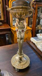 Grote Majolica olielamp met putty's, Antiek en Kunst, Ophalen of Verzenden