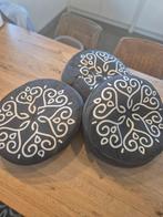 Set van 3 ronde sierkussens - Zwart/Wit, Ophalen, Zwart, Rond