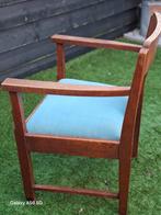 Vintage houten stoel met turqoise/lichtgroene bekleding, Ophalen of Verzenden