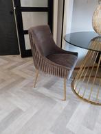 2  velvet taupe grijze eetkamer stoelen met gouden poten, Ophalen, Zo goed als nieuw, Grijs