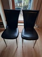Set van 2 zwarte lederen stoelen, Huis en Inrichting, Stoelen, Twee, Zwart, Ophalen of Verzenden, Zo goed als nieuw