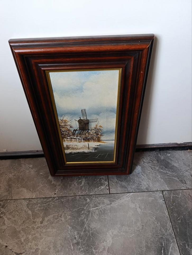 Olieverf Schilderij: Molen in Winterlandschap, Antiek en Kunst, Kunst | Schilderijen | Klassiek, Ophalen of Verzenden