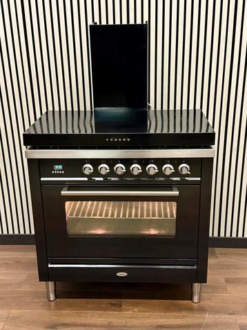 Luxe Boretti Fornuis zwart hoogglans Incl. Afzuigkap 90 cm beschikbaar voor biedingen