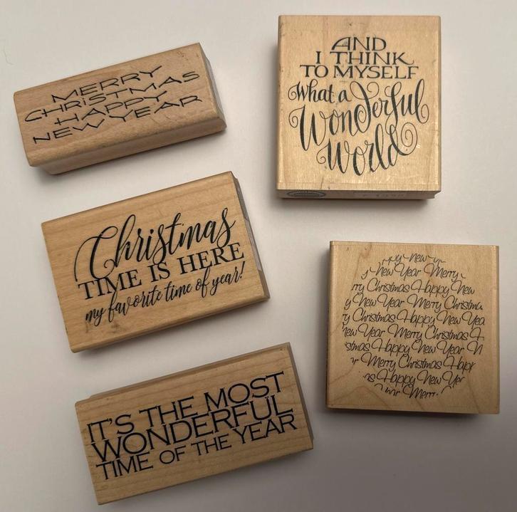 Als nieuw! Houten stempels met thema Kerst en Nieuwjaar, Hobby en Vrije tijd, Stempelen, Zo goed als nieuw, Houten stempel, Verzenden