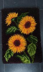Vintage Retro Smyrna wollen Zonnenbloemen Wandkleed 70x48 cm, Ophalen, Zo goed als nieuw