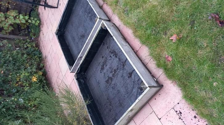 2x Planten moestuin bakken 100x100x16cm, Tuin en Terras, Bloembakken en Plantenbakken, Zo goed als nieuw, Hout, Tuin, Minder dan 30 cm