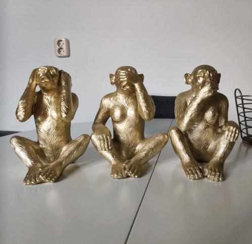 Gouden Aap Beeldjes - Horen, Zien, Zwijgen - 23,5 cm, Huis en Inrichting, Woonaccessoires | Boeddhabeelden, Zo goed als nieuw