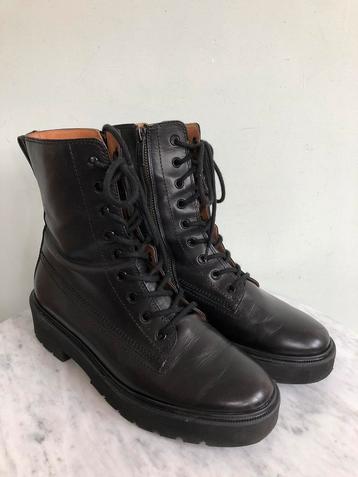 Paul Green dames veter boots maat 38, zwart leer, z.g.a.n beschikbaar voor biedingen
