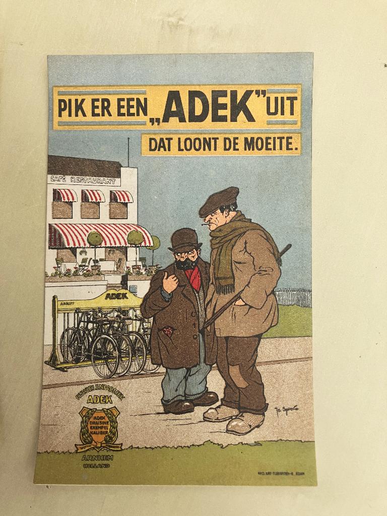 Adek fietsen Arnhem Jo Siers tekenaar briefkaart ongelopen, Verzamelen, Foto's en Prenten, Nieuw, Overige onderwerpen, Voor 1940