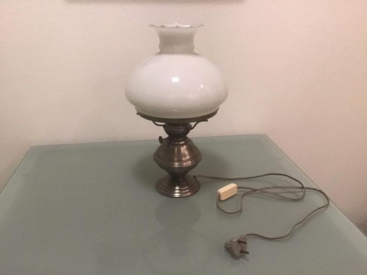 Tinnen lamp met porseleinen kap., Antiek en Kunst, Antiek | Lampen, Ophalen of Verzenden