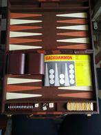 Vintage Backgammon in bruine koffer, Een of twee spelers, Ophalen of Verzenden, Zo goed als nieuw