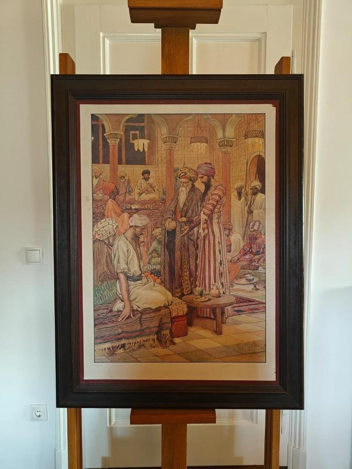 Bijbelse schoolplaat oosters interieur – W.G. Simmonds, Antiek en Kunst, Antiek | Schoolplaten, Geschiedenis, Ophalen