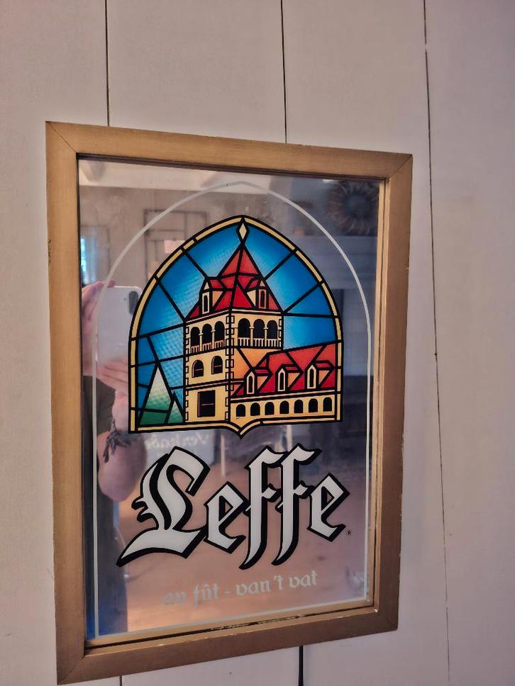 Prachtige spiegel Franse Leffe lichtbak reclame, Verzamelen, Biermerken, Zo goed als nieuw, Reclamebord, Plaat of Schild, Leffe
