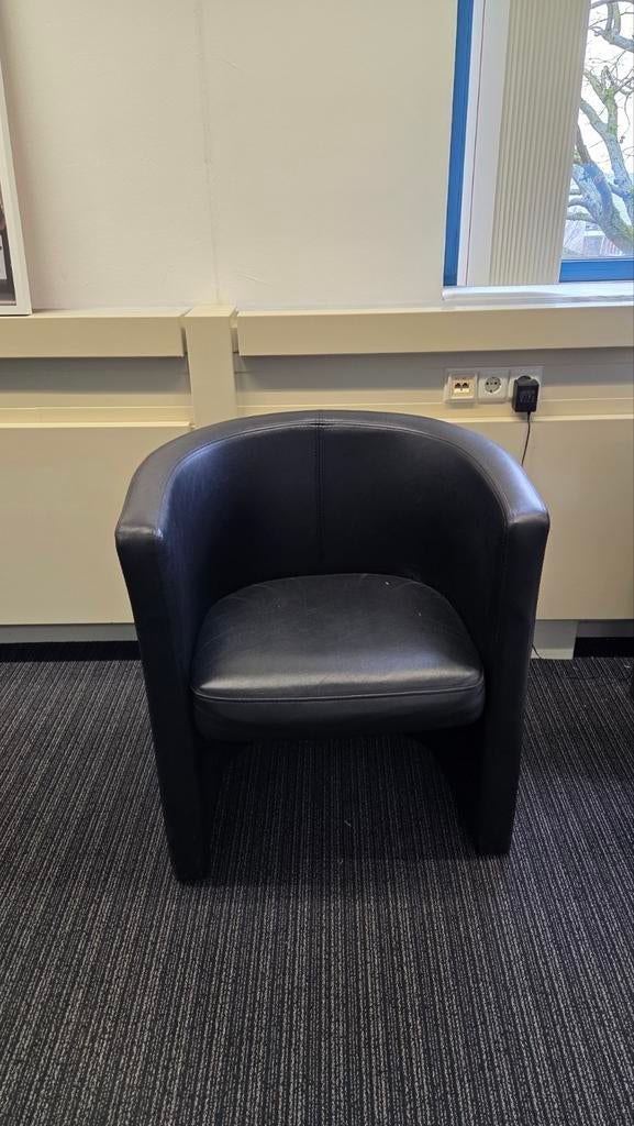 Zwarte lederen fauteuil, Gebruikt, Zwart, Leer, Ophalen of Verzenden