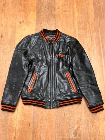 Vintage Chevignon Leren Varsity Collegejack Zwart/Oranje M beschikbaar voor biedingen