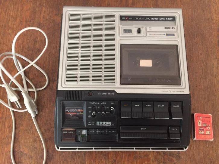 Philips N2229 jaren 70 cassetterecoder draagbaar vintage, Audio, Tv en Foto, Cassettedecks, Ophalen of Verzenden