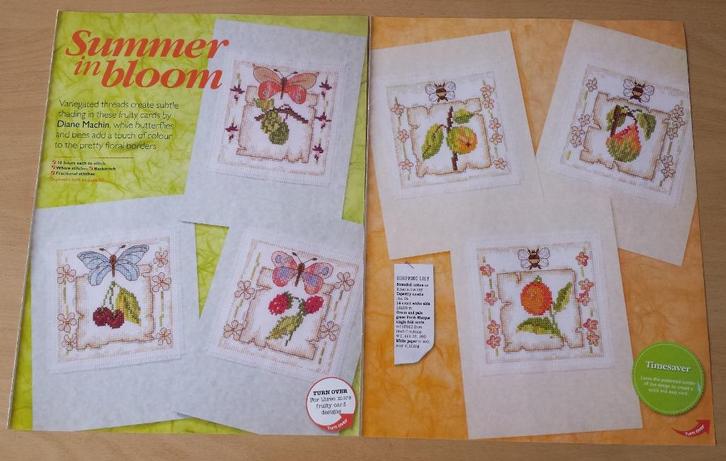 Summer in Bloom Patronen - Vlinder + Bijen met Fruit-engels, Hobby en Vrije tijd, Borduren en Borduurmachines, Zo goed als nieuw