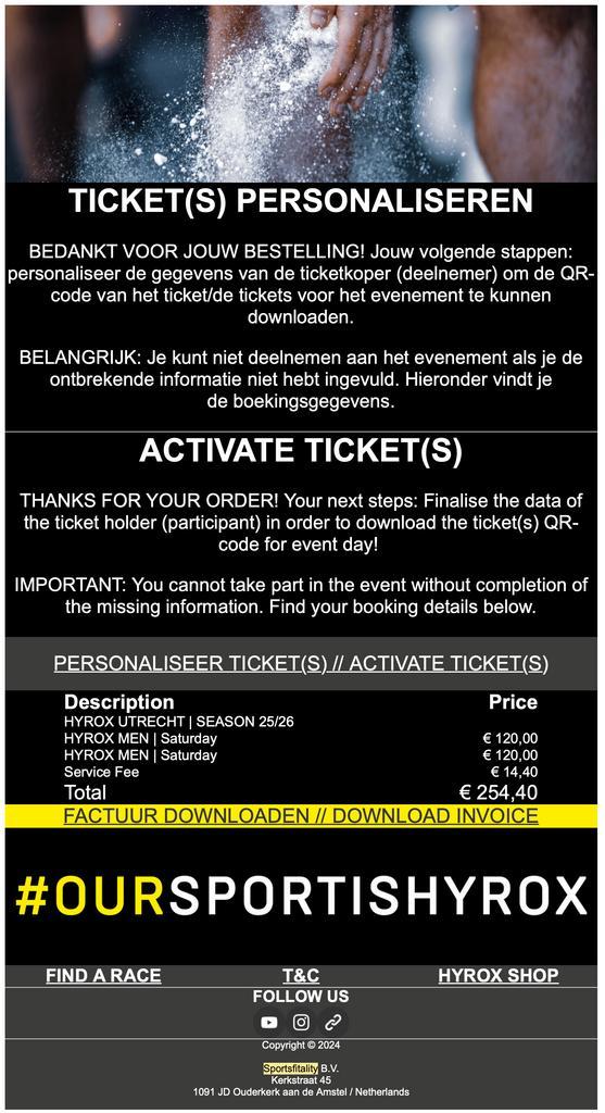 2x Tickets Hyrox Utrecht - Men Single - Zaterdag 29 november, Tickets en Kaartjes, Evenementen en Festivals, Twee personen