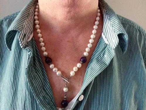 Parelketting van zoetwaterparels met amathist, Sieraden, Tassen en Uiterlijk, Kettingen, Zo goed als nieuw, Overige materialen