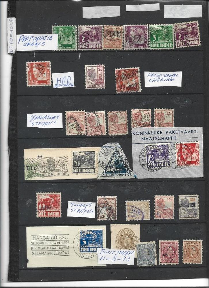 kavel ned Indië met perfo/jaarbeursstempels/scheepsstempels, Postzegels en Munten, Postzegels | Nederlands-Indië en Nieuw-Guinea