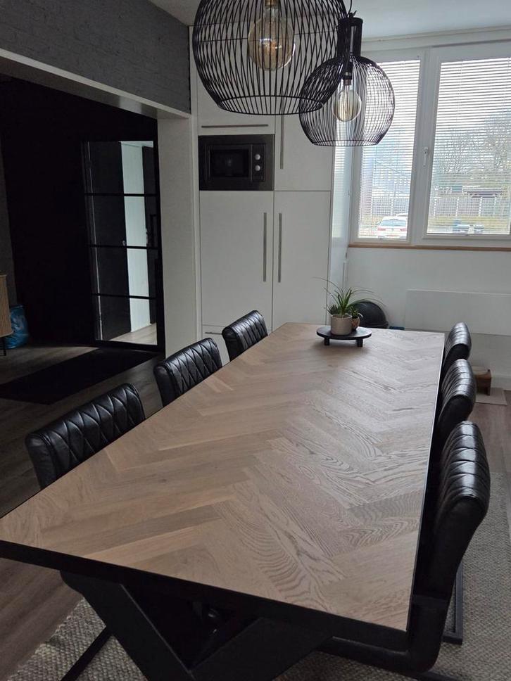 Complete tafel set met 6 stoelen en 2 lampen, Huis en Inrichting, Tafels | Eettafels, Zo goed als nieuw, 100 tot 150 cm, 200 cm of meer