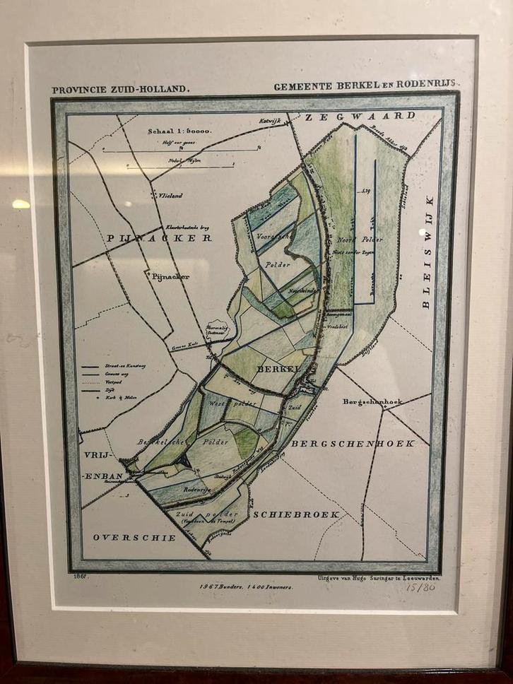 Oude kaart Berkel en Rodenrijs, Zuid-Holland, Boeken, Atlassen en Landkaarten, Gelezen, Landkaart, Nederland, Voor 1800, Ophalen