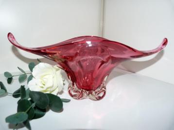 Murano schaal, glas, rood, jaren 50/60, 2 punten, puntgaaf. beschikbaar voor biedingen