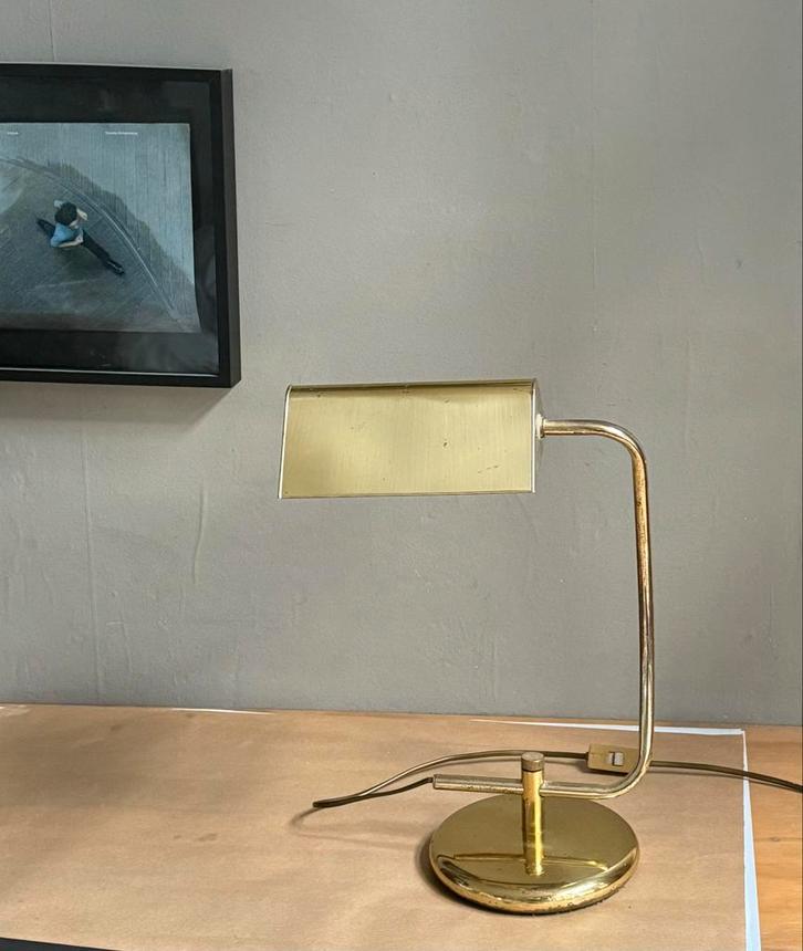 Vintage Messing Bureaulamp, Huis en Inrichting, Lampen | Tafellampen, Gebruikt, Minder dan 50 cm, Metaal, Ophalen of Verzenden