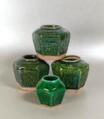 Oude groene Chinese gemberpot 4x. China, Ophalen of Verzenden