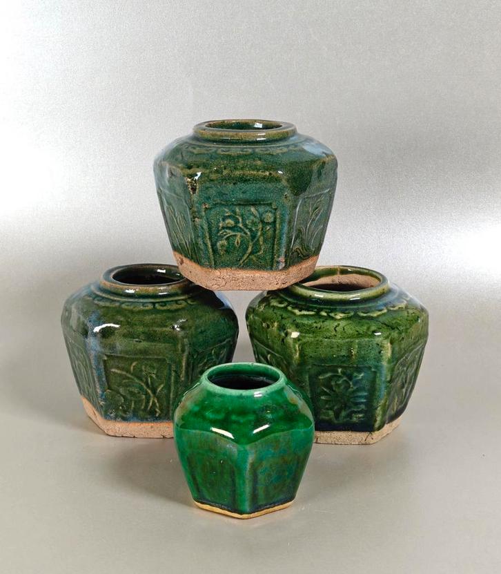 Oude groene Chinese gemberpot 4x. China, Antiek en Kunst, Curiosa en Brocante, Ophalen of Verzenden