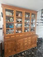 Houten buffetkast met glazen deuren, Huis en Inrichting, Kasten | Buffetkasten, Ophalen, Gebruikt, 200 cm of meer, Glas