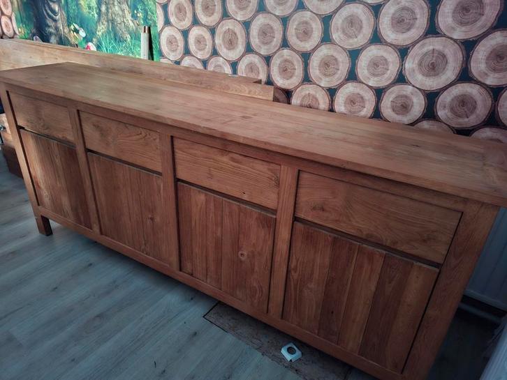 Dressoir teakhout 220 cm lang, Huis en Inrichting, Kasten | Dressoirs, Zo goed als nieuw, 50 tot 100 cm, 25 tot 50 cm, Ophalen