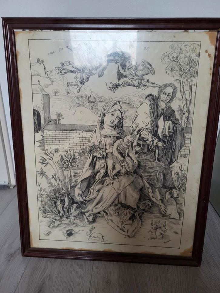 Oude prent in houten lijst, Antiek en Kunst, Kunst | Etsen en Gravures, Ophalen of Verzenden