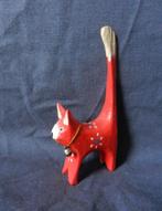Rood beschilderde houten poes met hoge staart  h. 11,7, Antiek en Kunst, Ophalen of Verzenden