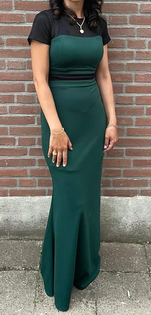 Elegante groene jurk, Kleding | Dames, Jurken, Zo goed als nieuw, Maat 38/40 (M), Groen, Onder de knie, Ophalen