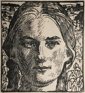 Robert Budzinski (1876-1955) Houtsnede 'Meisjesportret' 1924 beschikbaar voor biedingen
