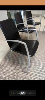 6 design eetkamer stoelen, degelijk zwart leer, Gebruikt, Leer, Zwart, Ophalen