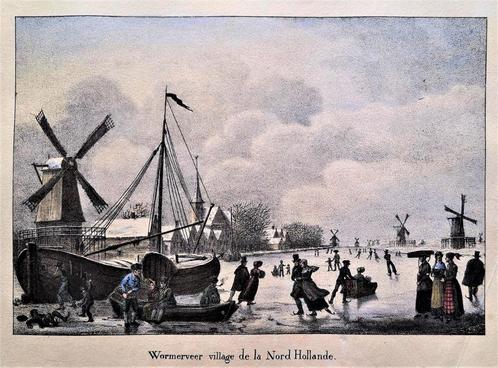 IJspret op de Zaan bij Wormerveer. Litho uit 1842, Antiek en Kunst, Kunst | Litho's en Zeefdrukken, Ophalen of Verzenden