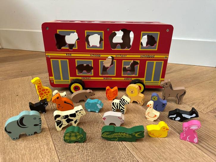 Houten dierenbus vormenstoof, Kinderen en Baby's, Speelgoed | Houten speelgoed, Gebruikt, Ophalen