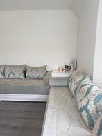 Elegante wit/crème bankstellen met turquoise accenten, Ophalen, Zo goed als nieuw, Stof