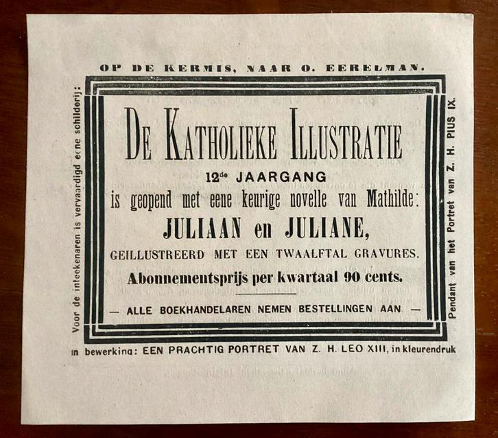 Intekening voor DE KATHOLIEKE ILLUSTRATIE 12e jaargang 1879, Antiek en Kunst, Antiek | Boeken en Bijbels, Ophalen of Verzenden