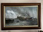 Schilderij Havengezicht N. de Jong, Antiek en Kunst, Kunst | Schilderijen | Klassiek, Ophalen