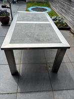 Rvs tafel met natuursteen blad, Tuin en Terras, Tuintafels, Ophalen, Gebruikt, Rechthoekig, Rvs