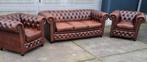 Chesterfield bank bruin gevlamd + BEZORGING, Huis en Inrichting, Chesterfield, Rechte bank, Gebruikt, Leer